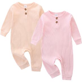 Baby Boy Girl Clothes 2 Pack Short/Long Sleeve Snap Closure Romper for Infants