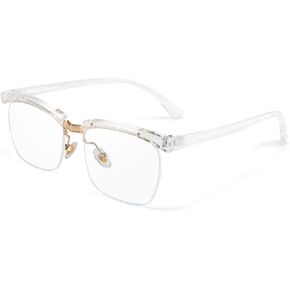 FEISEDY Retro Semi-Rimless Blue Light Blocking Glasses for Men Women Vintage Half Glasses Frame Horn Rimmed Eyeglasses B2883