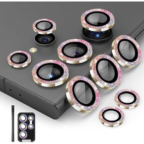 for Galaxy S24 Ultra Camera Lens Protector Individual Aluminium Alloy Ring 9H Tempered Glass Decorative Accessories Camera Cover for Samsung Galaxy S24 Ultra CD Texture Black