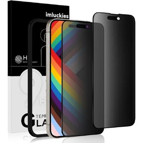 عبوة من قطعتين من واقي شاشة الخصوصية غير اللامع من imluckies لهاتف iPhone 15 Pro Max، مضاد للوهج ومضاد لبصمات الأصابع، متوافق مع الجزيرة الديناميكية، طبقة ناعمة من الزجاج المقسى الخاص المضاد للتجسس، إطار سهل التركيب 6.7 بوصة in Kuwait