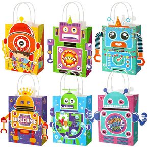 24 Pcs Robot Party Supplies Candy Gift Bags, Robot Goodie Gift Treat Bags, Kids Candy Treat Bags with Handle for Robot Themed Birthday Party Decorations Supplies