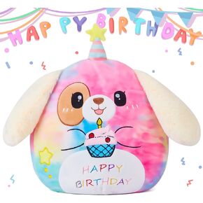 Original 14.5-Inch Large Happy Birthday Dog Plush Pillow Stuffed Animal Toy Big Size Cute Soft Kawaii Cuddle Huggable Plushie,Gift for Kids