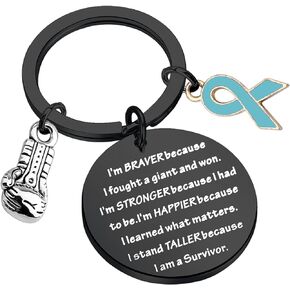 Ovarian Cancer Gift PTSD Awareness Keychain with Teal Ribbon Charm I Stand Taller Because I Am A SurvivorJewelry
