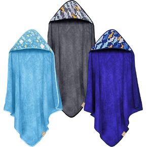 3 Pack Baby Hooded Bath Towel Sets, Ultra Absorbent Baby Essentials Item for Newborn Boy Girl, Baby Bath Shower Towel Gifts for Infant and Toddler - Animal World Elephant