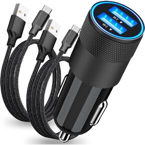 [Apple MFi Certified] iPhone 15 Fast Car Charger, BAOYUANDA 2Pack USB-C Type-C Braided Cable for Car and 4.8A Dual Port USB Power Rapid Car Adapter Quick Charging for iPhone 15 Pro Max/Airpods/iPad