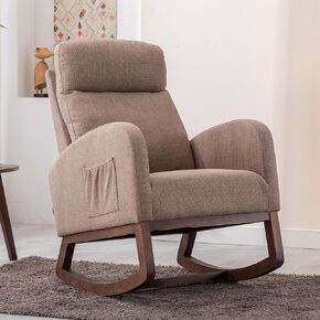 Rocking Chair Modern,Upholstered Glider Rocker Chair for Nursery,Comfy Armchair with Side Pocket for Living Room (Light Grey) in Saudi Arabia