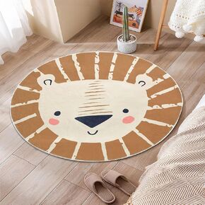 ABREEZE Kids Play Rug 2.6ft, Lion Round Area Rug Kids Nursery Door Mat Soft Plush Non-Slip Childrens Carpet for Bedroom Living Room Kids Playroom,Brown