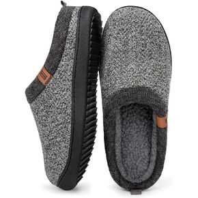 MERRIMAC Men's Slip-on Slippers Comfy Bedroom Non-slip Indoor Outdoor House Shoes with Sherpa Lining