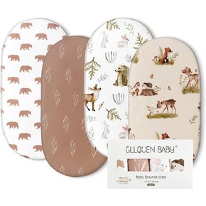 Gllquen Baby Bassinet Sheets 4 Pack, Breathable Cozy Fitted Mattress Sheet, Elastic Travel Crib Fashionable Floral Pattern, Standard Cradle Safe Sheets for Baby Boy Girls 32"X16" (Bear)