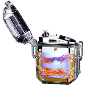 Lighters Dual Arc Lighter with Flashlight Waterproof Rechargeable Windproof Waterproof Flameless Transparent Double Arc USB Lighter Good for Cigarette Outdoor Camping Hiking (Purple)