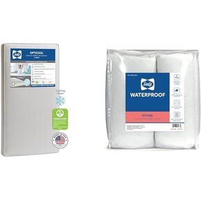 SEALY OptiCool Premium Dual Firm Baby Crib Mattress & Toddler Bed Mattress & 2-PACK Waterproof Fitted Toddler Bed and Baby Crib Mattress Pad Cover Protector, Noiseless