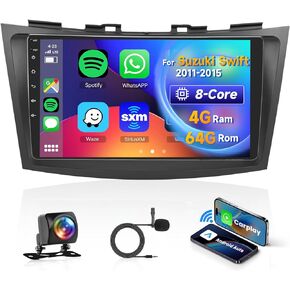 8 Core 4G+64G Car Radio for Suzuki Swift 2011-2015 with Wireless Carplay/Android Auto, 9 Inch Android 13 IPS Touch Screen Car Stereo, Bluetooth, GPS Navi, WiFi, SWC, DSP + Backup Camera