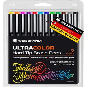 أقلام تحديد فرشاة ذات طرف صلب من UltraColor، عبوة من 12 قطعة، أداة كتابة متعددة الوظائف، حبر صغير الصبغة، طرف فرشاة مرن، مقاوم للماء والبهتان، رائع للحروف والتوضيح in Kuwait