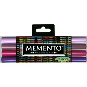 Tsukineko 4-Pack Dual-Ended Fade-Resistant and Water-Based Memento Markers, Juicy Purples
