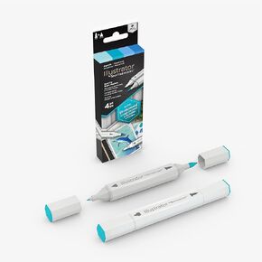 Spectrum Noir Illustrator Twin Tip Blendable Alcohol Based Marker Set with Japanese Nibs - Pack of 4 - Perfect for Coloring, Drawing & Illustration (Aquatic Pack)