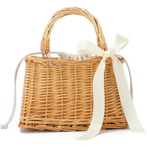 KUANG! Natural Handwoven Wicker Handbag Rattan Woven Basket Purse Straw Beach Tote Bags for Women