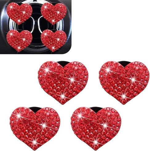 4 PCS Bling Car Vent Decorative Clip, Heart-shaped Shining Diamond Air Conditioning Vent Trim for Women, Clip-on Non-destructive Installation, Universal Interior Accessory for Cars (Pink) in Saudi Arabia
