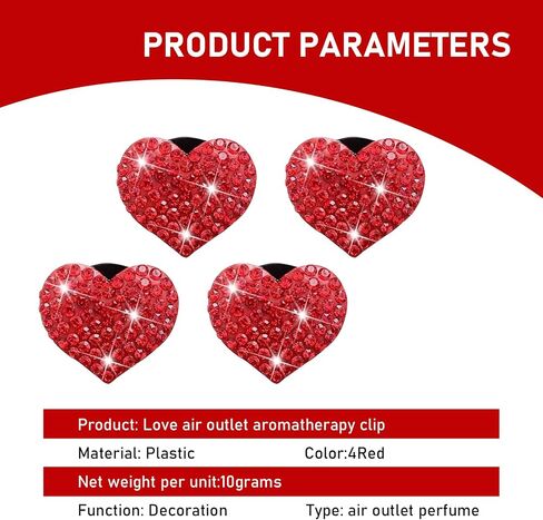 4 PCS Bling Car Vent Decorative Clip, Heart-shaped Shining Diamond Air Conditioning Vent Trim for Women, Clip-on Non-destructive Installation, Universal Interior Accessory for Cars (Pink) in Saudi Arabia