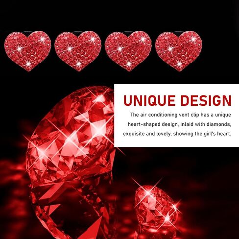 4 PCS Bling Car Vent Decorative Clip, Heart-shaped Shining Diamond Air Conditioning Vent Trim for Women, Clip-on Non-destructive Installation, Universal Interior Accessory for Cars (Pink) in Saudi Arabia