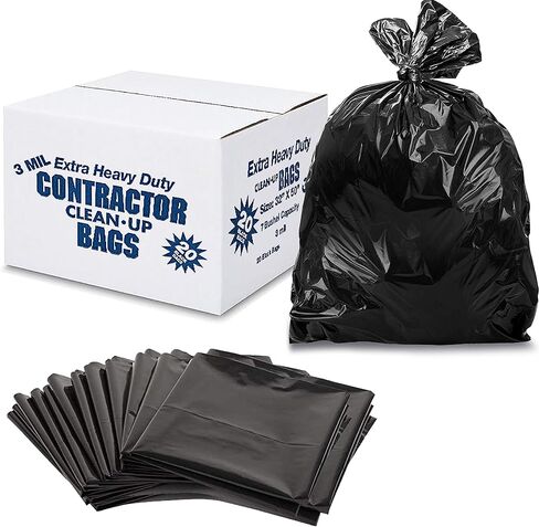Contractor Trash Bags - 42-Gallon, 32x50", 20 Count - Large Black Industrial Garbage BAGS for Construction, Moving, Cleaning - Heavy Duty 3Mil Thick - For Home or Commercial Use in Saudi Arabia