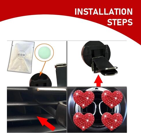4 PCS Bling Car Vent Decorative Clip, Heart-shaped Shining Diamond Air Conditioning Vent Trim for Women, Clip-on Non-destructive Installation, Universal Interior Accessory for Cars (Pink) in Saudi Arabia