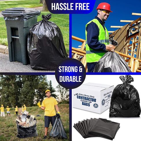 Contractor Trash Bags - 42-Gallon, 32x50", 20 Count - Large Black Industrial Garbage BAGS for Construction, Moving, Cleaning - Heavy Duty 3Mil Thick - For Home or Commercial Use in Saudi Arabia