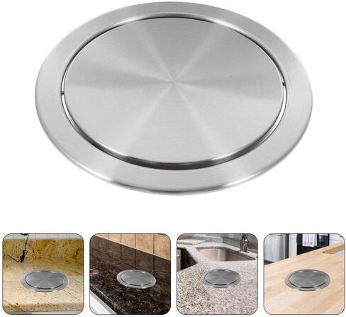 Zerodeko Built-in Countertop Trash Bin Waste Lid Balance Flap Cover Stainless Steel Kitchen Garbage Can Grommet Recessed Trash Can Lid M in Saudi Arabia