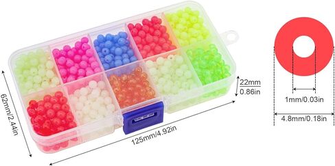 مجموعة متنوعة من خرز الصيد، 1000 قطعة 5 مم من البلاستيك المضيء المتوهج الدائري لصيد الأسماك في المياه المالحة والمياه العذبة in Kuwait