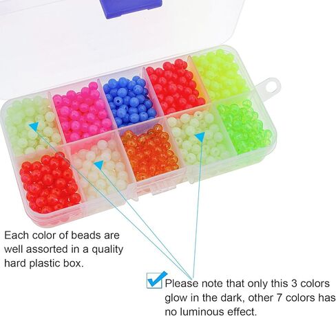 مجموعة متنوعة من خرز الصيد، 1000 قطعة 5 مم من البلاستيك المضيء المتوهج الدائري لصيد الأسماك في المياه المالحة والمياه العذبة in Kuwait
