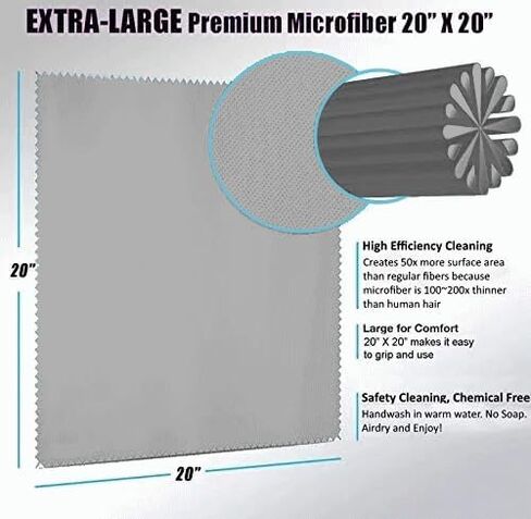 California JOS 20"x20"(50x50CM) Extra Large Oversized Microfiber Cleaning Cloth, for Electronics and Screens, Lenses on Cameras, Binoculars, telescopes, All Types of Optical Glass (1Pack Light Gray) in Saudi Arabia