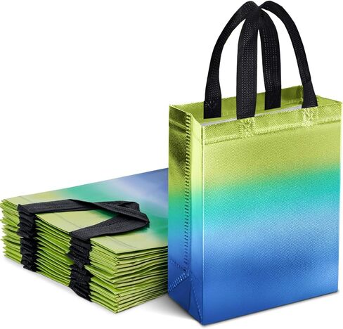 STARRKY 15PCS Gradient Gift Bags, Blue and Green Reusable Medium-Sized Gift Bags with Iridescent Finish Party Favor Bags with Handles for Birthdays and Goodies in Saudi Arabia