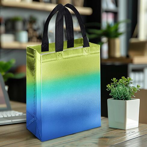 STARRKY 15PCS Gradient Gift Bags, Blue and Green Reusable Medium-Sized Gift Bags with Iridescent Finish Party Favor Bags with Handles for Birthdays and Goodies in Saudi Arabia