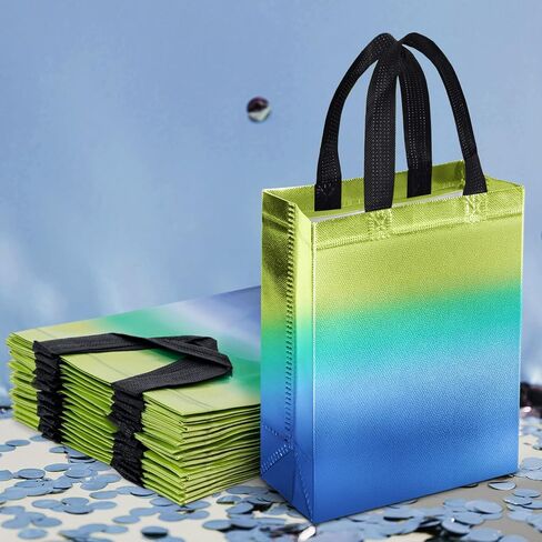 STARRKY 15PCS Gradient Gift Bags, Blue and Green Reusable Medium-Sized Gift Bags with Iridescent Finish Party Favor Bags with Handles for Birthdays and Goodies in Saudi Arabia
