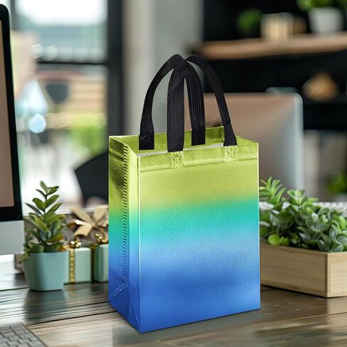 STARRKY 15PCS Gradient Gift Bags, Blue and Green Reusable Medium-Sized Gift Bags with Iridescent Finish Party Favor Bags with Handles for Birthdays and Goodies in Saudi Arabia
