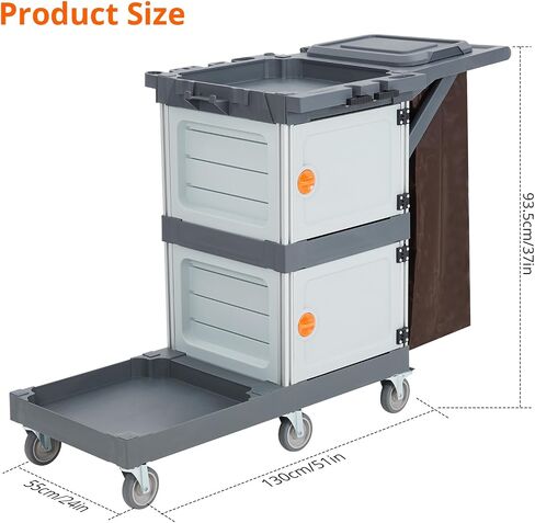 عربة النظافة التجارية مع خزانتين - علبة سوداء للتدبير المنزلي مع غطاء، ورفوف، وحقيبة من الفينيل in Kuwait
