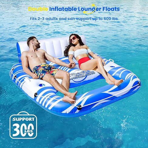 Inflatable Pool Float Lounger Adults with 2 Cup Holders, 2 Handles, Backrest & Footrest, Pool Floaties raft for Swimming Lake River Beach Floats, Water Floaty Adults Teens in Saudi Arabia