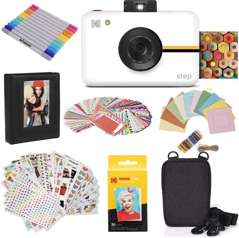 KODAK Step Instant Camera With 10MP Image Sensor, Zink Zero Ink Technology (White) Bundle: Photo Album, Case, 20 Pack Zink Paper, Markers, Stickers in Saudi Arabia