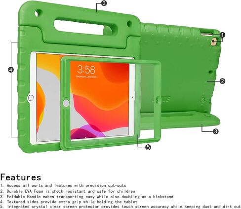 حافظة HDE iPad الجيل التاسع للأطفال مع واقي شاشة مدمج وغطاء iPad مقاوم للصدمات مقاس 10.2 بوصة مع حامل مقبض يناسب الجيل التاسع 2021 والجيل الثامن 2020 والجيل السابع 2019 Apple iPad 10.2 - أزرق in Kuwait