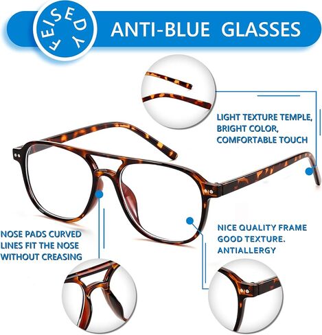 FEISEDY Blue Light Blocking Glasses Women Men Square Computer Lightweight Pilot Glasses Anti Eyestrain & UV Glare B0141 in Saudi Arabia