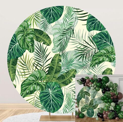 Laeacco 7.5x7.5ft أوراق النخيل الاستوائية الخضراء خلفية مستديرة الصيف الغابة سفاري النباتات دائرة خلفية لحفل زفاف العروس دش ديكور حفلة الوليد الطفل دش راية خلفية صور استوديو الدعائم in Kuwait