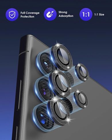 for Galaxy S24 Ultra Camera Lens Protector Individual Aluminium Alloy Ring 9H Tempered Glass Decorative Accessories Camera Cover for Samsung Galaxy S24 Ultra CD Texture Black in Kuwait