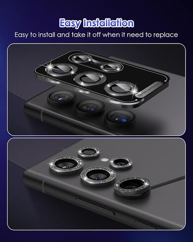 for Galaxy S24 Ultra Camera Lens Protector Individual Aluminium Alloy Ring 9H Tempered Glass Decorative Accessories Camera Cover for Samsung Galaxy S24 Ultra CD Texture Black in Kuwait