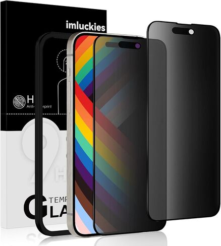 عبوة من قطعتين من واقي شاشة الخصوصية غير اللامع من imluckies لهاتف iPhone 15 Pro Max، مضاد للوهج ومضاد لبصمات الأصابع، متوافق مع الجزيرة الديناميكية، طبقة ناعمة من الزجاج المقسى الخاص المضاد للتجسس، إطار سهل التركيب 6.7 بوصة in Kuwait
