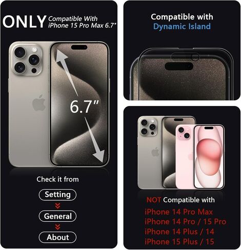 عبوة من قطعتين من واقي شاشة الخصوصية غير اللامع من imluckies لهاتف iPhone 15 Pro Max، مضاد للوهج ومضاد لبصمات الأصابع، متوافق مع الجزيرة الديناميكية، طبقة ناعمة من الزجاج المقسى الخاص المضاد للتجسس، إطار سهل التركيب 6.7 بوصة in Kuwait