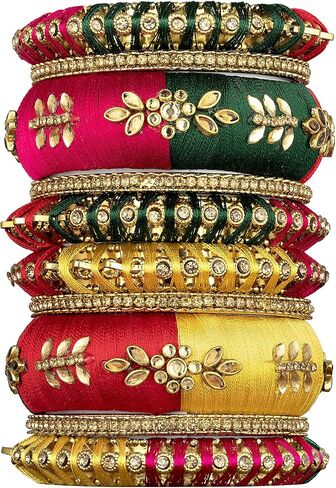 Aheli Royal Design Silk Thread Bangle Set Saree Matching Chuda Indian Traditional Wedding Fashion Jewelry for Women(Multicolor) in Saudi Arabia