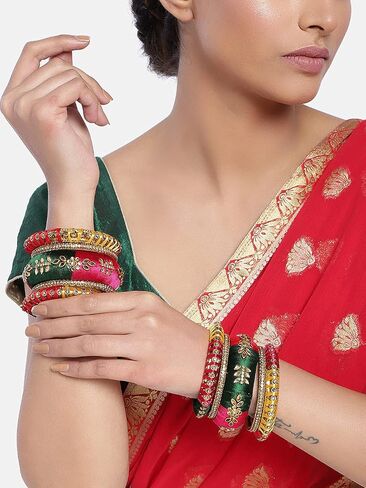 Aheli Royal Design Silk Thread Bangle Set Saree Matching Chuda Indian Traditional Wedding Fashion Jewelry for Women(Multicolor) in Saudi Arabia