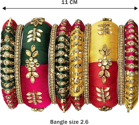 Aheli Royal Design Silk Thread Bangle Set Saree Matching Chuda Indian Traditional Wedding Fashion Jewelry for Women(Multicolor) in Saudi Arabia
