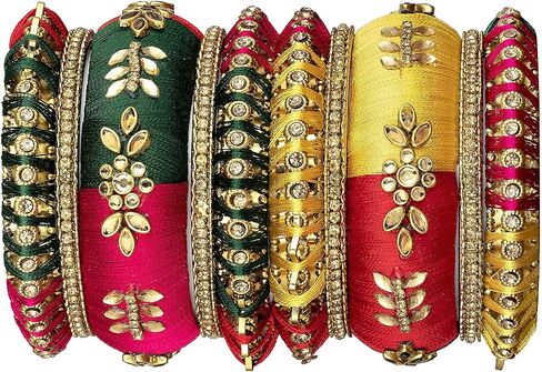 Aheli Royal Design Silk Thread Bangle Set Saree Matching Chuda Indian Traditional Wedding Fashion Jewelry for Women(Multicolor) in Saudi Arabia