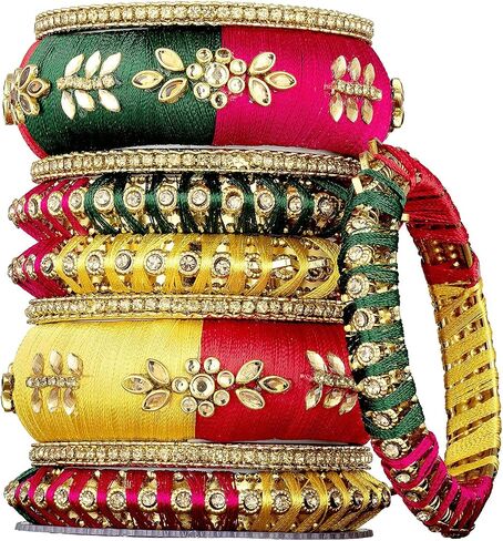 Aheli Royal Design Silk Thread Bangle Set Saree Matching Chuda Indian Traditional Wedding Fashion Jewelry for Women(Multicolor) in Saudi Arabia