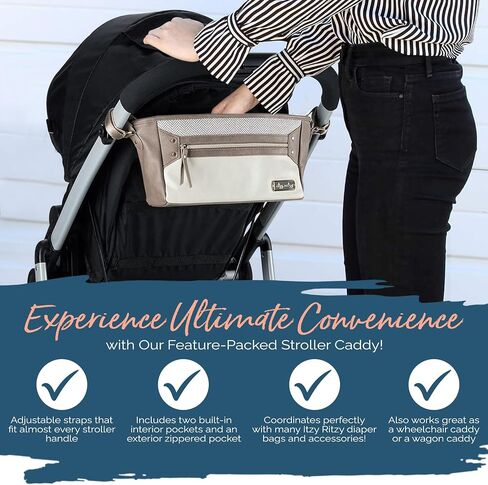 Itzy Ritzy Adjustable Stroller Caddy & Organizer Bag, Easy Attach (Cognac) | Front Zippered Pocket, 2 Built-in Interior Pockets, Adjustable Straps to Fit Nearly Any Stroller for Essentials On-the-Go in Saudi Arabia